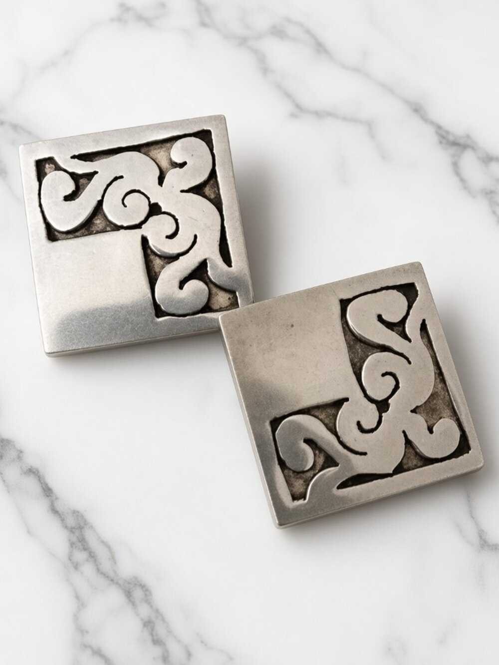 Vintage Mexico Sterling Silver Square Swirl Cufflinks 18.75g